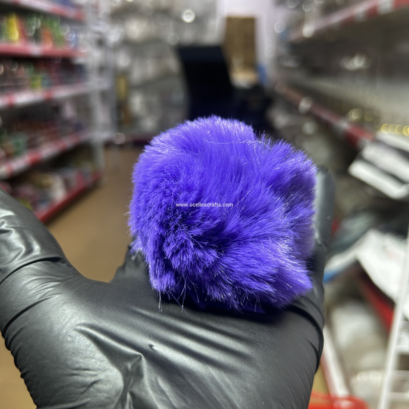 8cm Purplish Blue Fur Pompom with Elastic Cord for Keyrings
