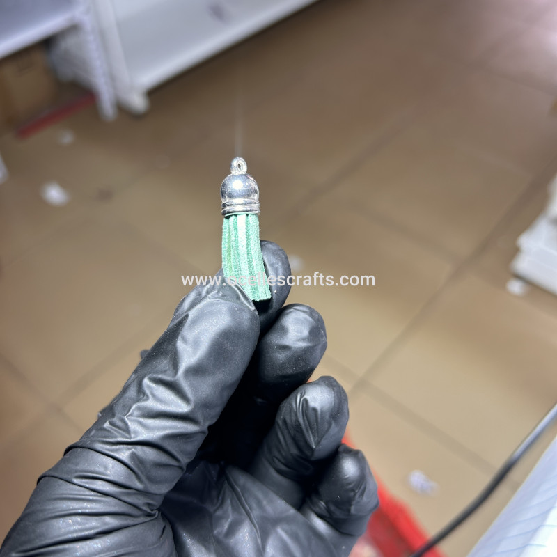 Green Silver Cap Leather Tassel