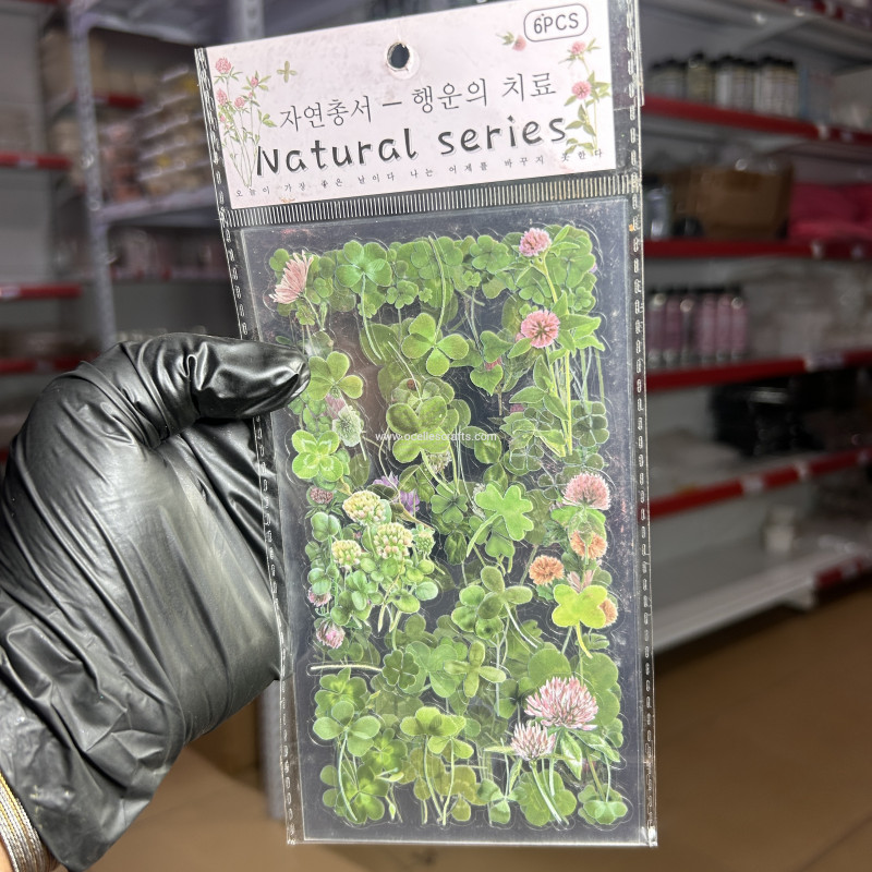 6pcs Clover Blossom Natural Series Sticker