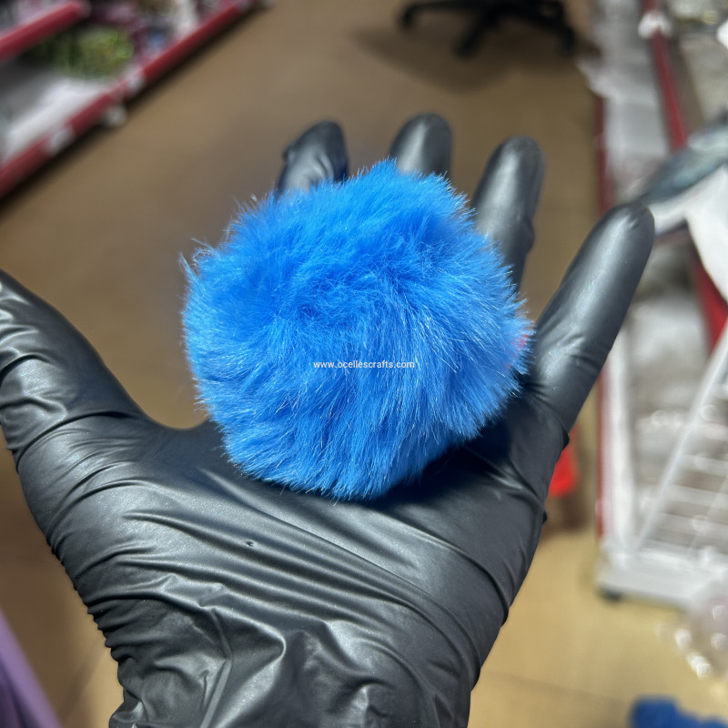 8cm Deep Sky Blue Fur Pompom with Elastic Cord for Keyrings