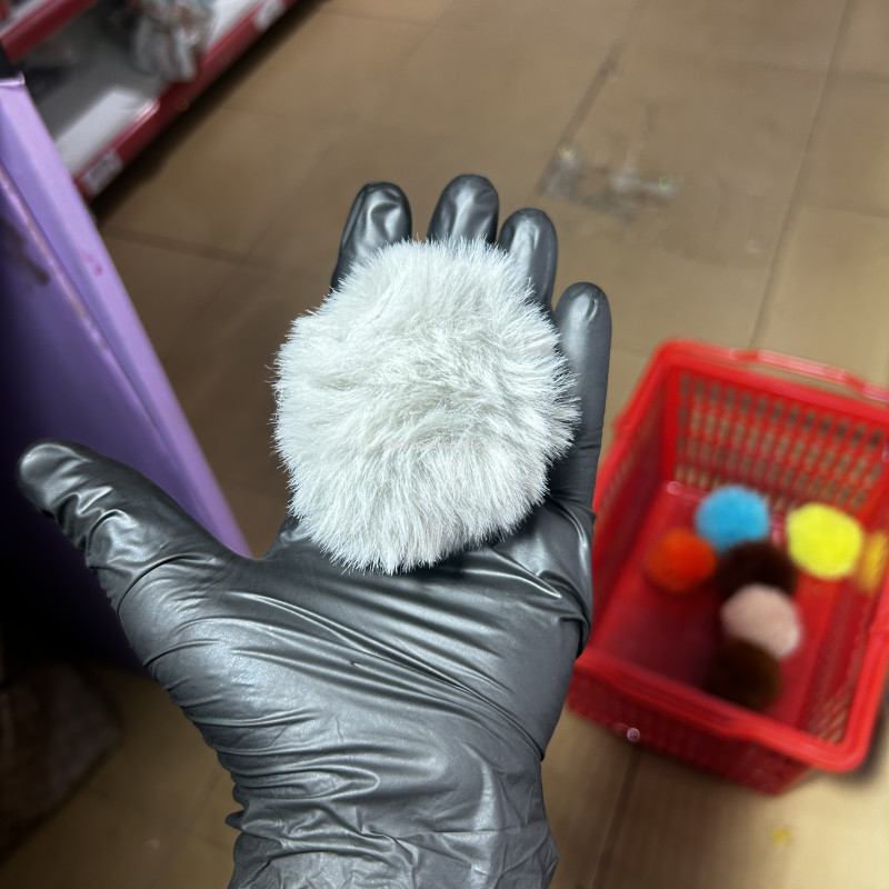 8cm Light Grey Fur Pompom with Elastic Cord for Keyrings