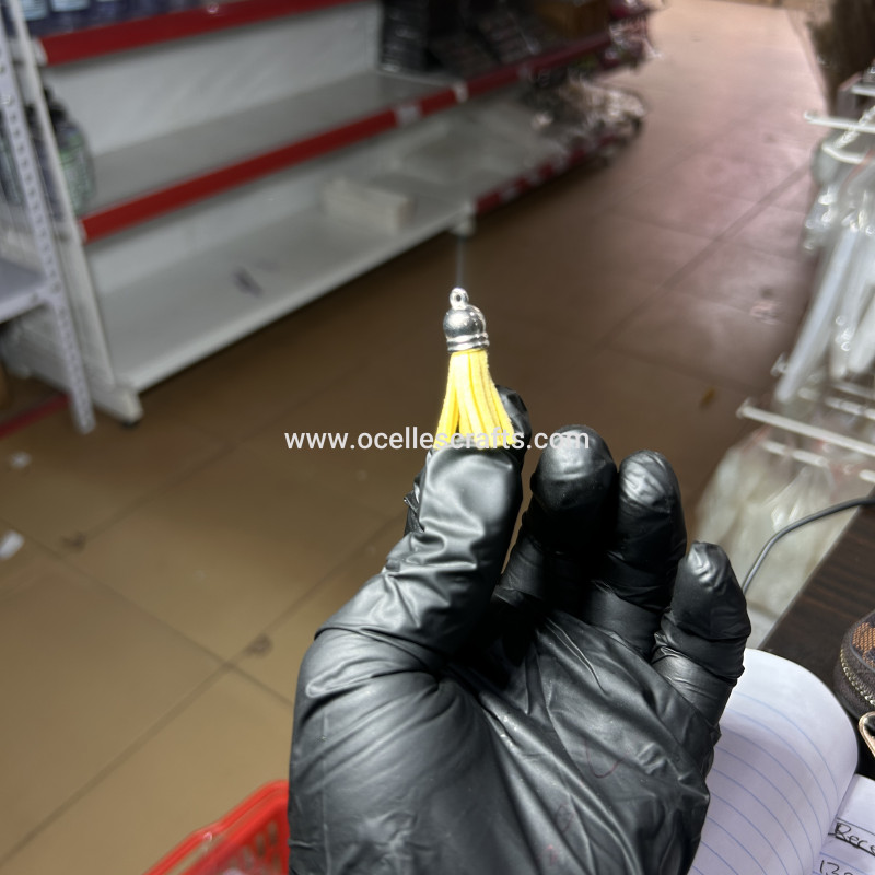 Yellow Silver Cap Leather Tassel