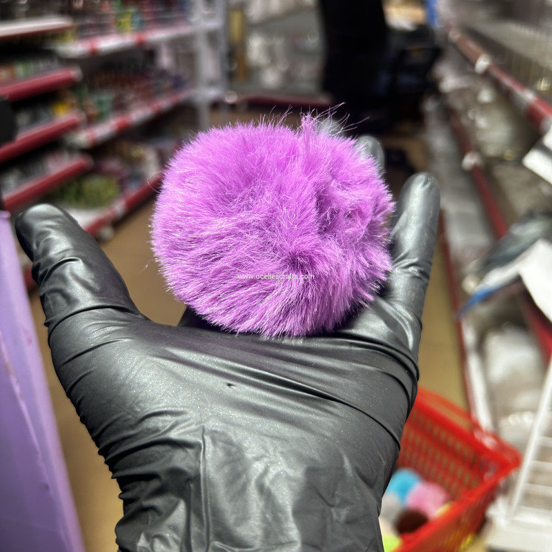 8cm Violet Fur Pompom with Elastic Cord for Keyrings