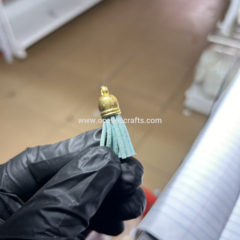 Mint Blue Gold Cap Leather Tassel