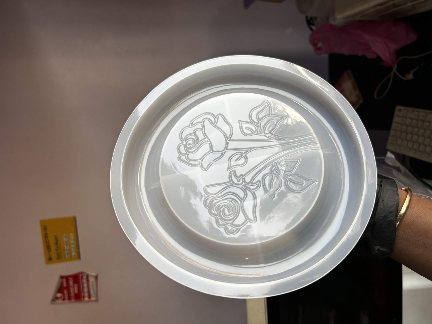 Large Round Tray with Rose Design