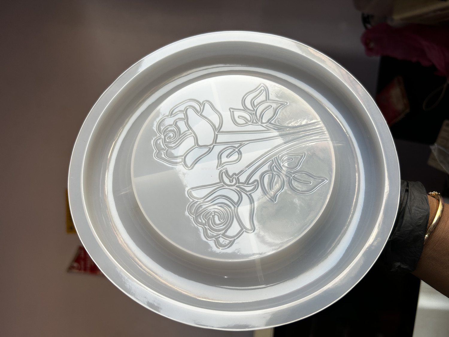 Large Round Tray with Rose Design