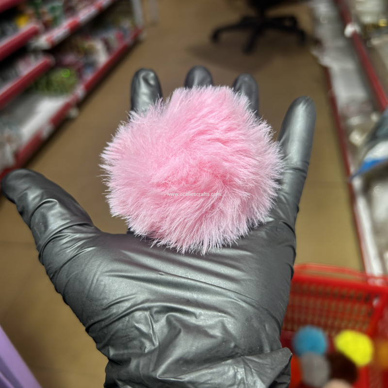 8cm Baby Pink Fur Pompom with Elastic Cord for Keyrings