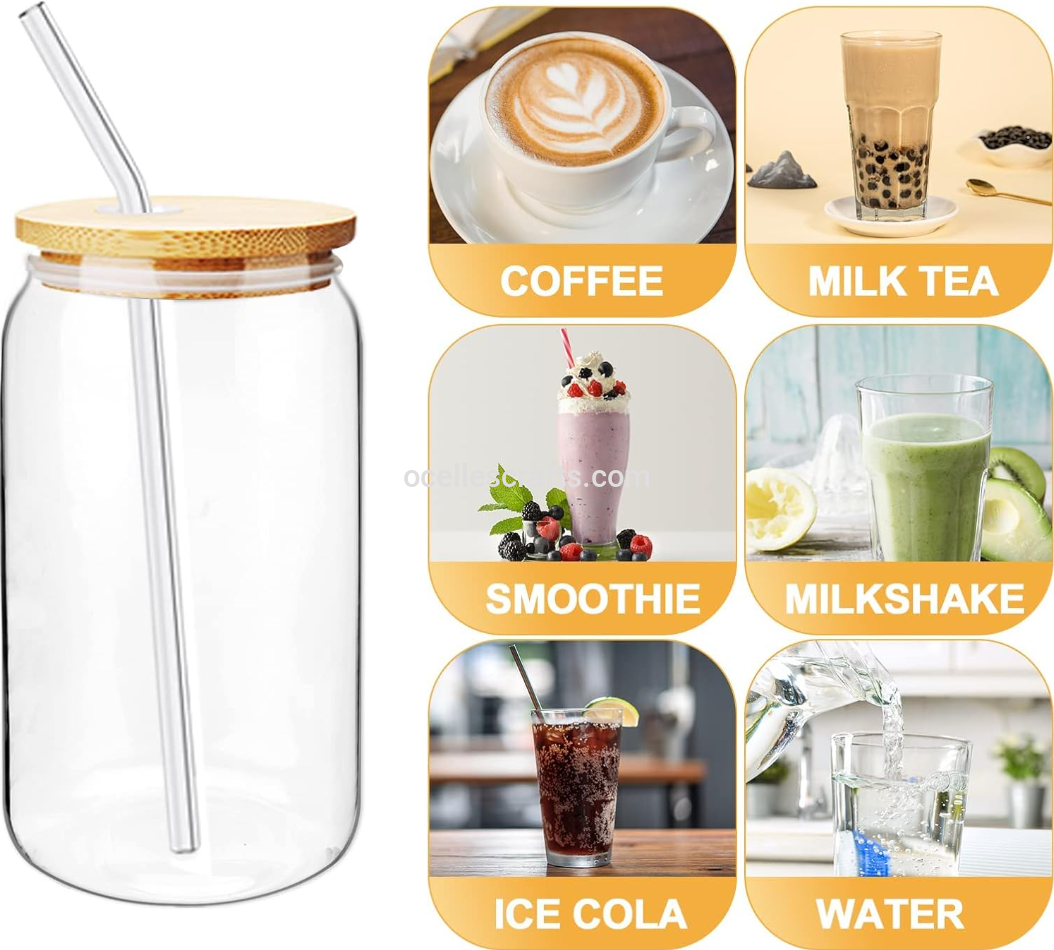 16oz Borosilicate glass tumbler with straw