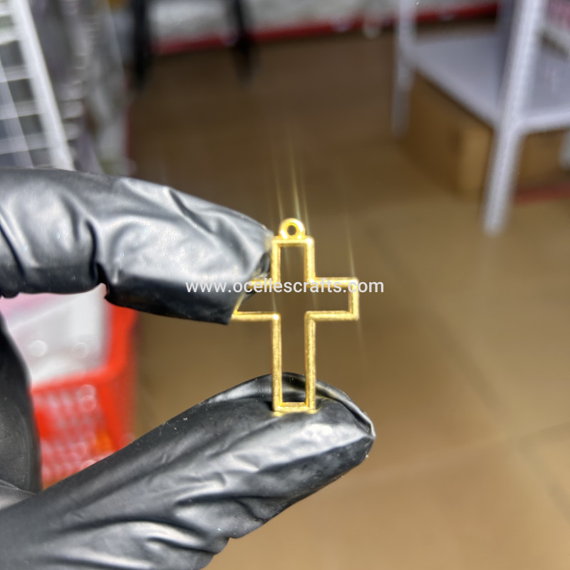 Gold Cross open back bezel for pendant or earring