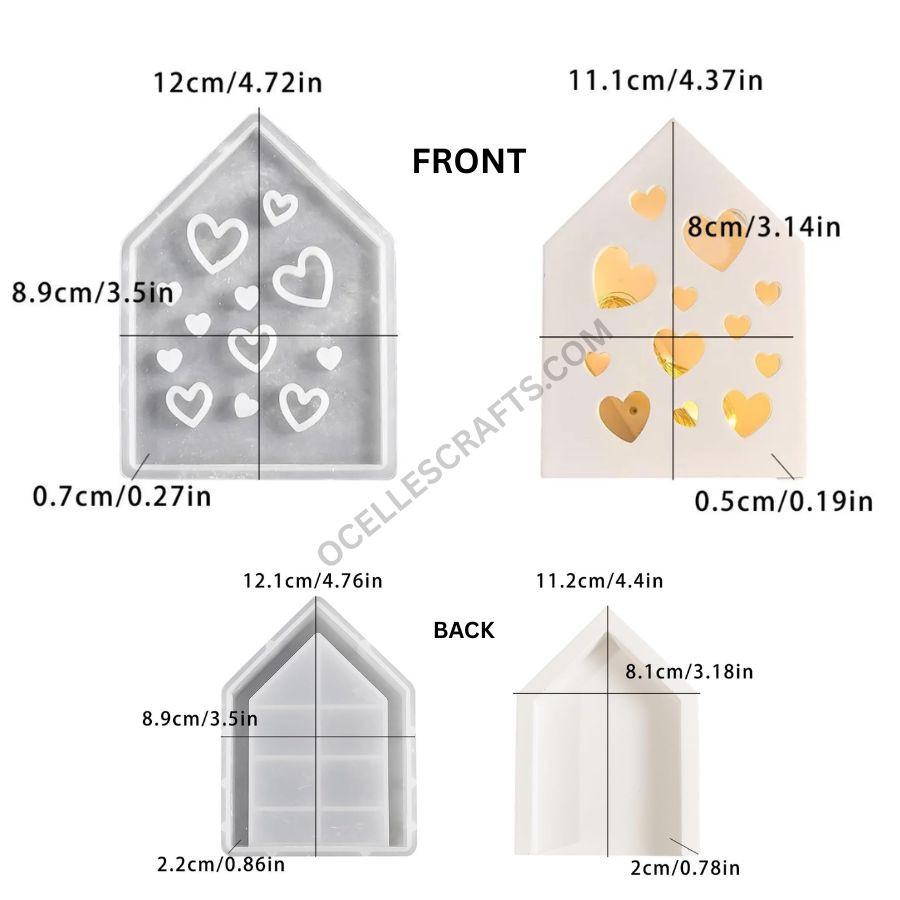 2pcs House with Hearts front and back decor Mold