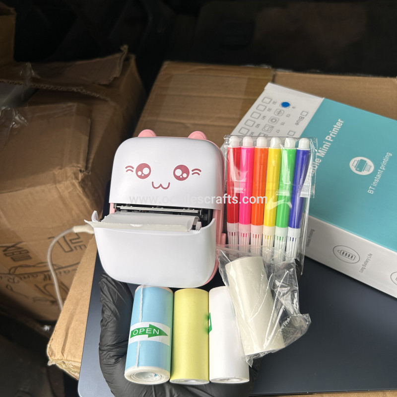 Mini Printer Set (Includes transparent sticker, colored sticky paper, colored non sticky paper, white non stick paper and white sticky paper)