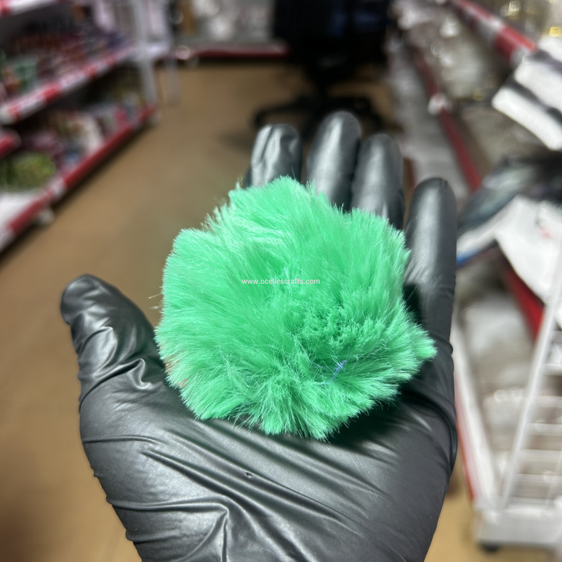8cm Green Fur Pompom with Elastic Cord for Keyrings