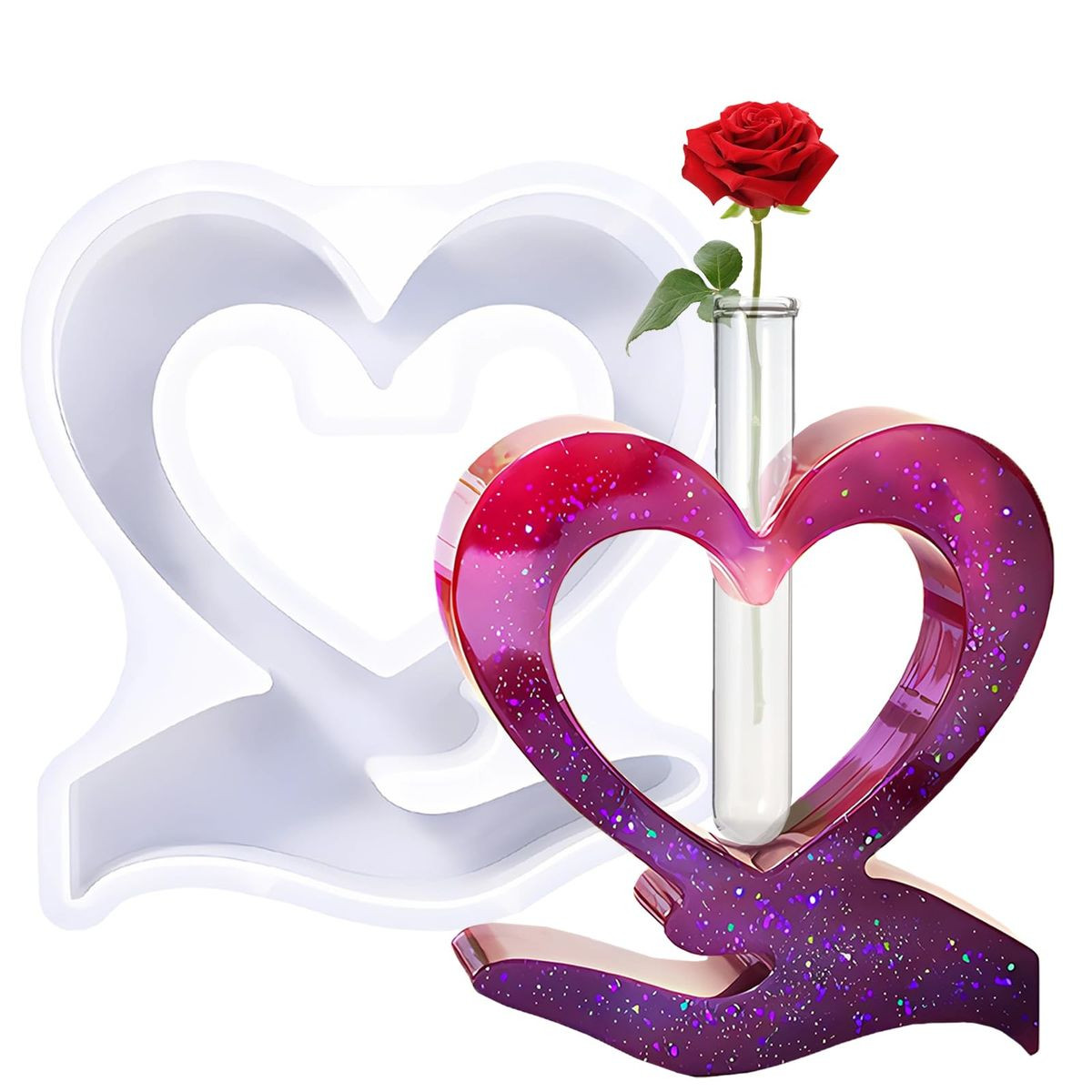 Heart Flower vase mold Hollow flower vase mold hydroponic (COMES WITH 1 TUBE)