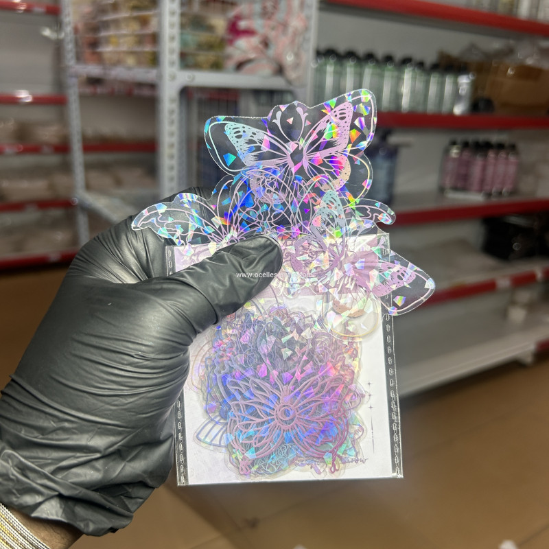 20 pcs Purple Holographic Butterfly Stickers