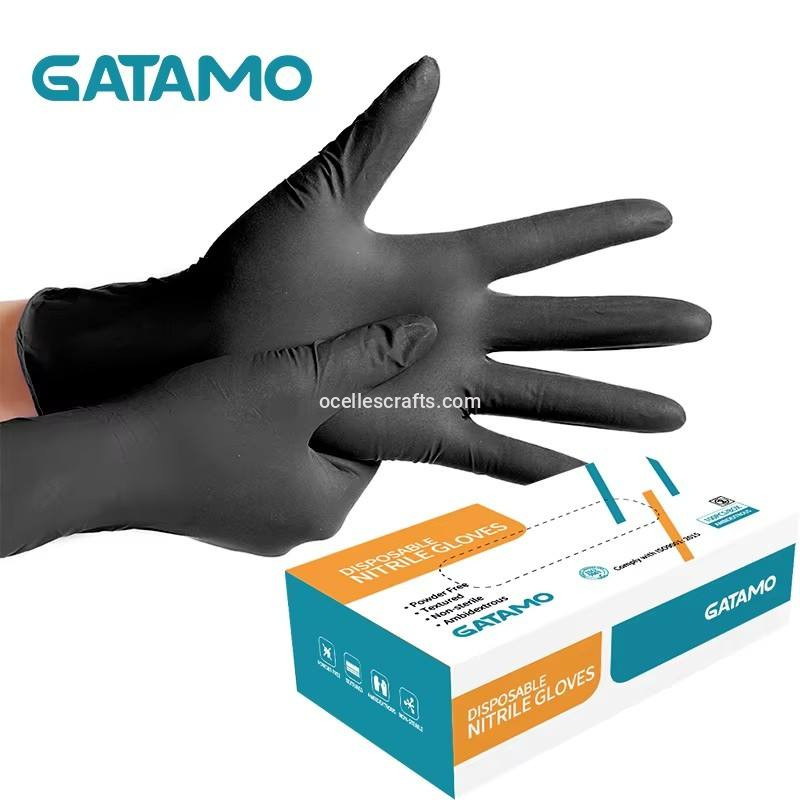 100 PCS Large Black Disposable Nitrile Gloves - Large Size