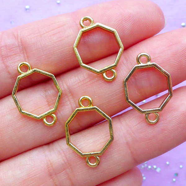 6pcs gold hexagon bracelet open back bezel