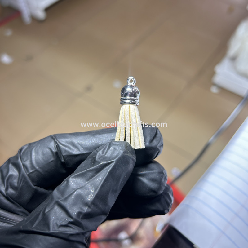 Beige Silver Cap Leather Tassel