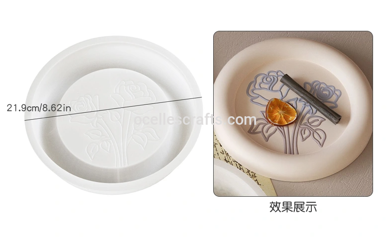 Large Round Tray Mold With Rose Design