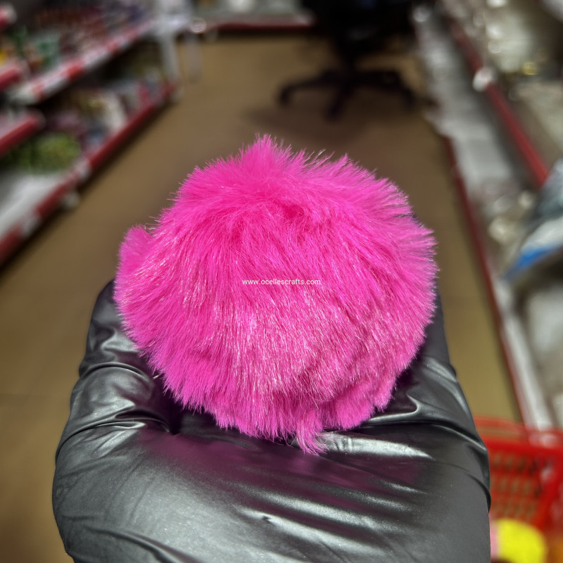8cm Hot Pink Fur Pompom with Elastic Cord for Keyrings