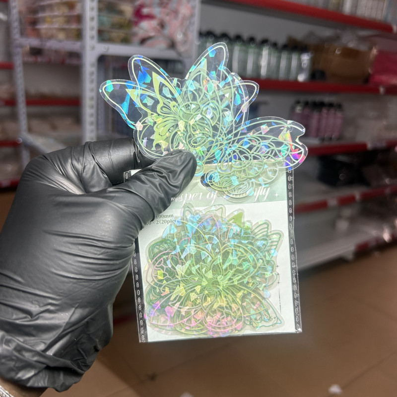 20 pcs Green Holographic Butterfly Stickers