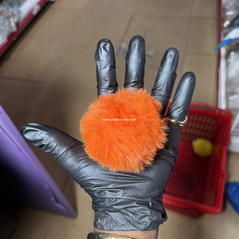 8cm Orange Fur Pompom with Elastic Cord for Keyrings
