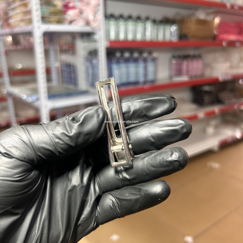 Rectangular Alligator Silver Hair Clip Base