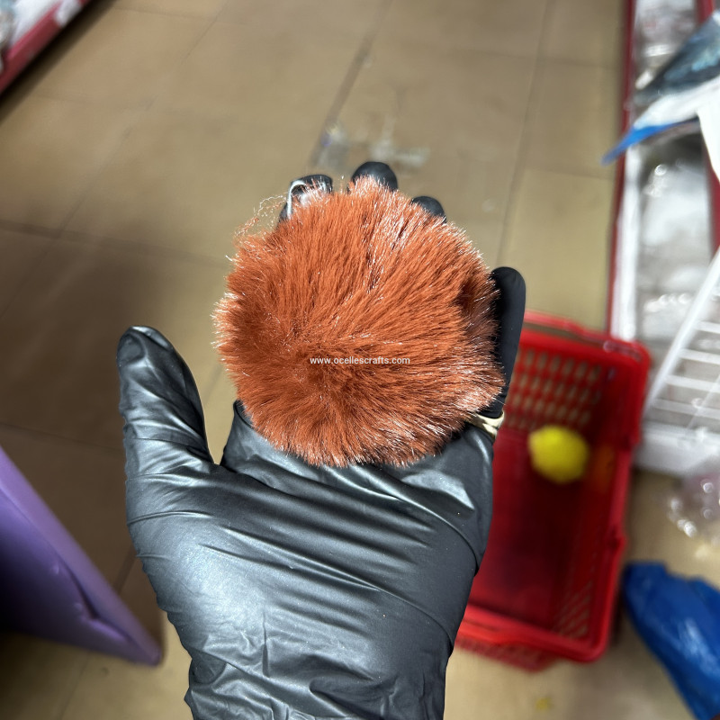 8cm Brown Fur Pompom with Elastic Cord for Keyrings