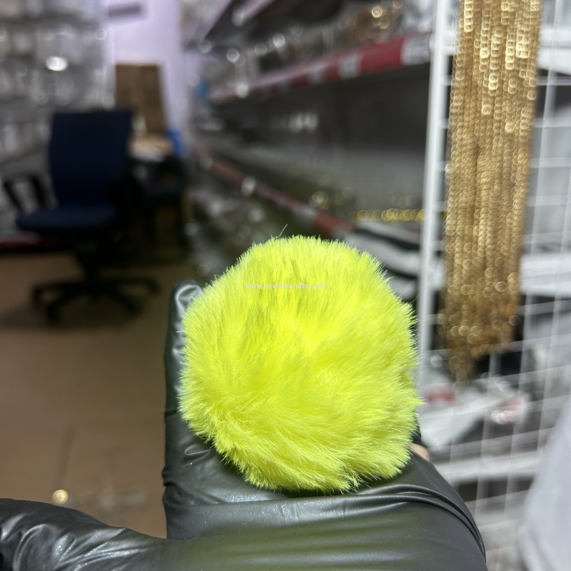 8cm Yellow Fur Pompom with Elastic Cord for Keyrings